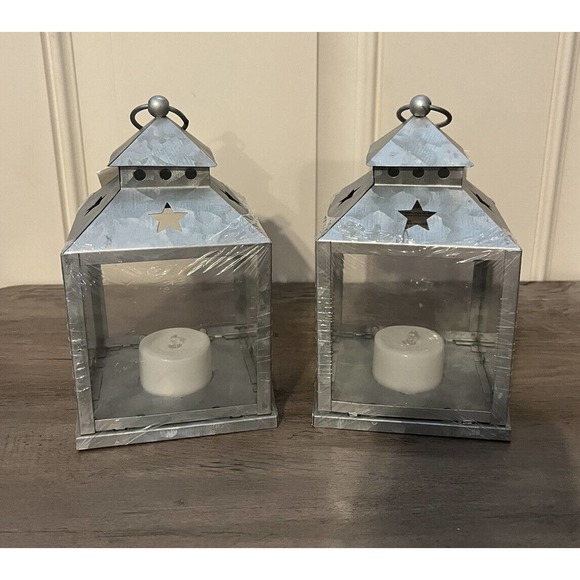 New Metal Star Lanterns lot of 2 With Battery Operated Candle - Picture 1 of 1